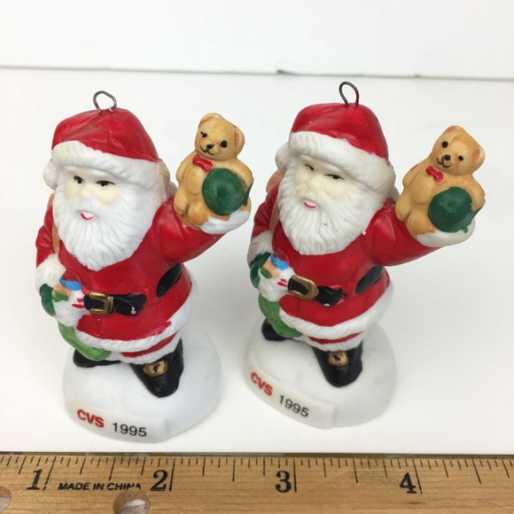 2 Vtg 1995 CVS Santa w Bear Christmas Holiday Ornaments Ceramic Collectible - Picture 7 of 10